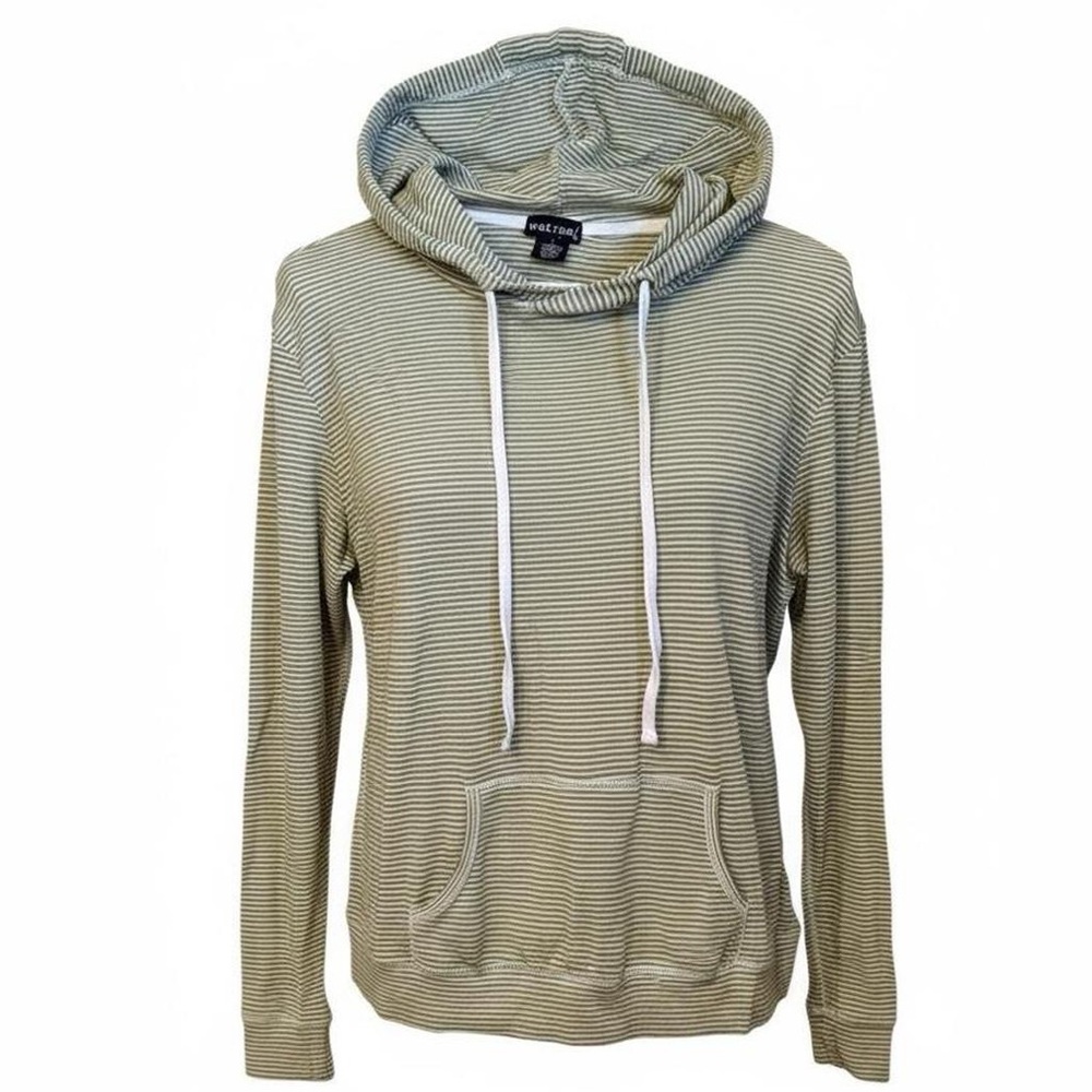 Wet Seal Hoodie Pullover Drawstring Green Striped y2k 2000s Women’s Large soft